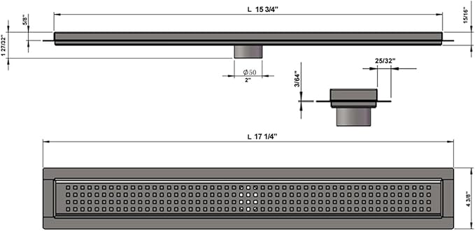 SereneDrains 304 Stainless Steel Brushed Nickel Linear Shower Drain Kit Traditional Square Linear Shower Drains for Tile Floor Long Hair Catcher Strainer Grate Cover Bathroom (16 Inch)
