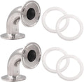 DERNORD 2 Pack 1" Tube OD Sanitary Ferrule Elbow 90 Degree Pipe Fitting with 4 Silicone Gaskets SUS304 Tri Clamp 1.5 Inch