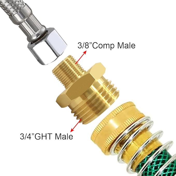 Joywayus 2PCS 3/4 GHT Male to 3/8 Compression Male Thread Adapter Pipe Fitting, Brass Reducer Faucet Connector Water Hose Adapter, Supply Line to Garden Hose Adapter for RV Kitchen Bathroom Plumbing