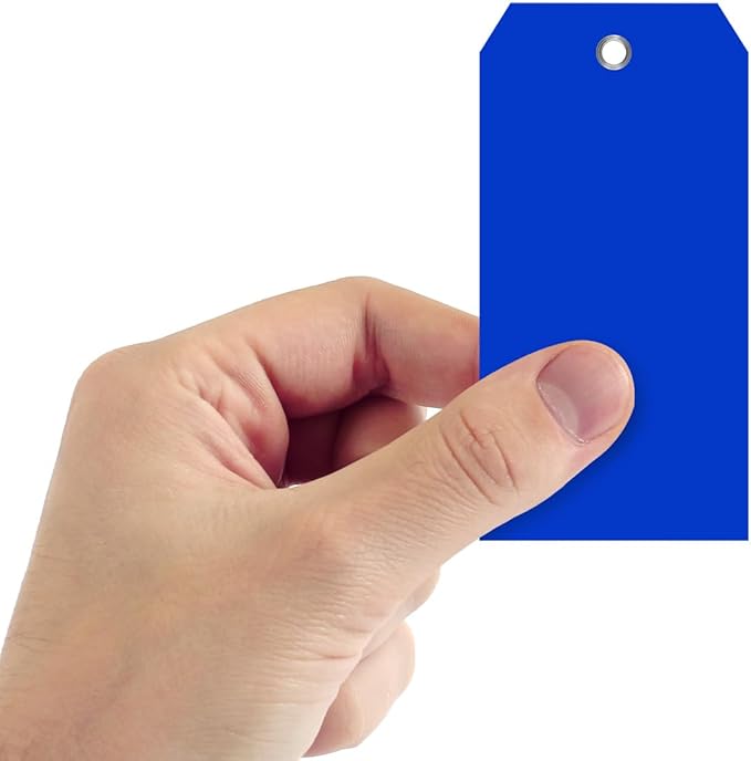 SmartSign 100-Pack Blue Plastic Tags with Pre-Punched Hole, 4.75" x 2.375", Size#5, 10 mil Tearproof Plastic Tags with Metal Eyelet, Writable Blank Tags for Shipping/Labeling, USA-Made