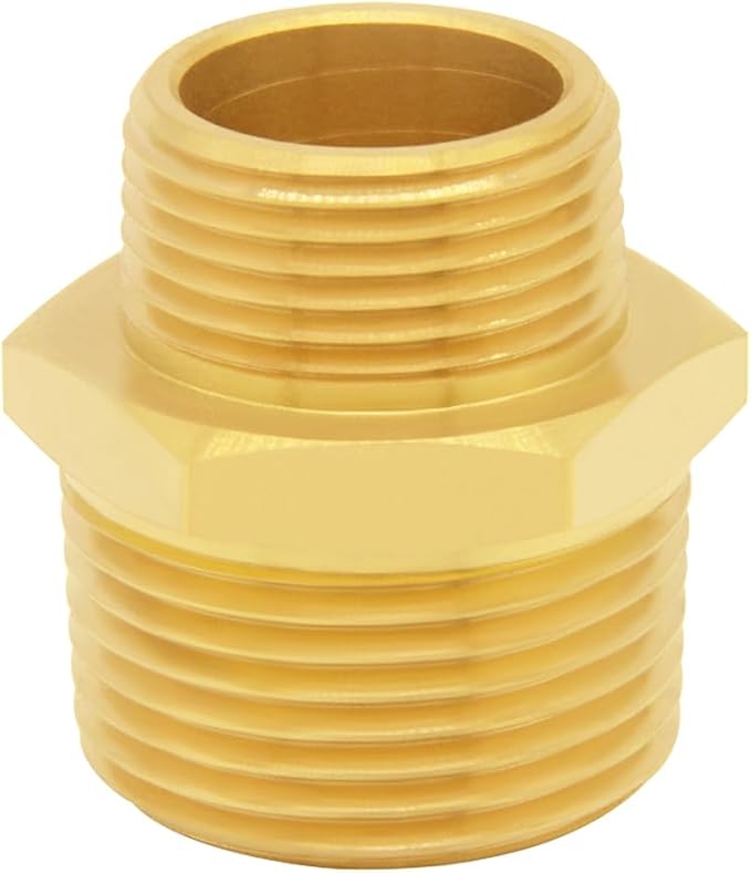 2PCS Brass Reducer Adapter, 3/4" NPT Male to 1" NPT Male Thread, Hex Reducing Pipe Fitting Coupler Nipple Connector for Water/Oil/Gas
