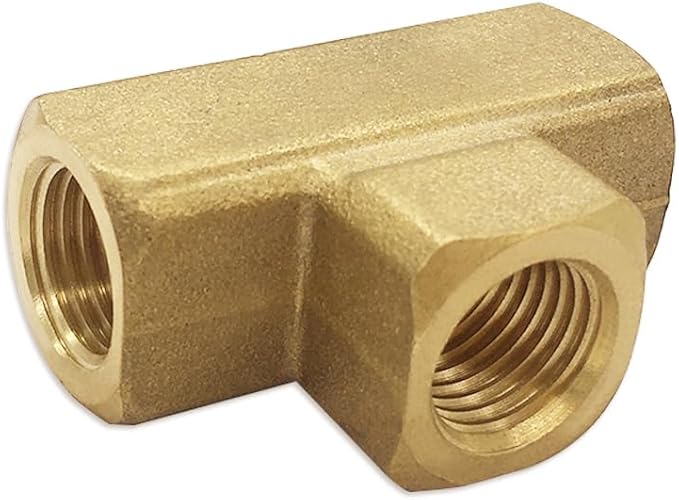 Hooshing Brass Pipe Fittings 1/4" x 1/4" x 1/4" NPT Female Tee Adapter for Air Compressor Gas Line Plumbing