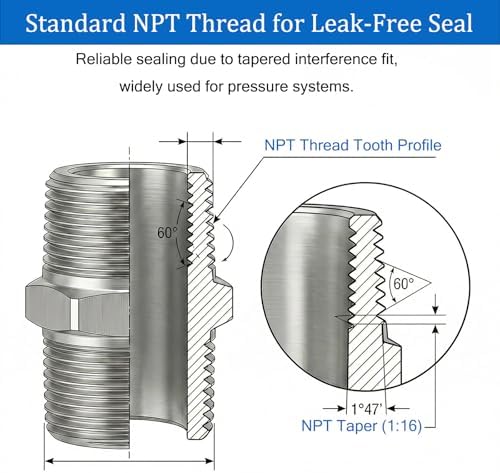 1" NPT Stainless Steel Hex Nipple, 2PCS Male to Male Pipe Fitting Adapter