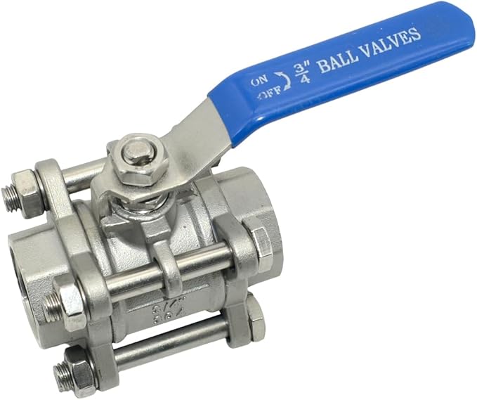 Ball Valve NPT Thread - Stainless Steel 304 Female 3-Piece Full Port(3/4'')