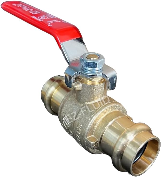 EZ-Fluid Plumbing 3/4" Press x Press Ball Valve Heavy Duty LF Brass Full Port Water Stop Shut Off Ball Valve, For Copper Tubing, Quarter Turn, Red Handle,Propress Copper Pipe Connection (1Pc)