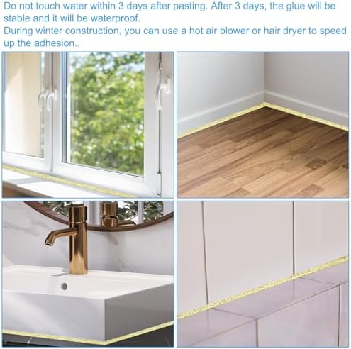 PATIKIL Caulking Trim Strip, 20 FT Corner Peel and Stick Wall Molding Edging Waterproof Self-Adhesive Trim Caulk Strip for Floor Countertop Toilet Tile Tub, Gold
