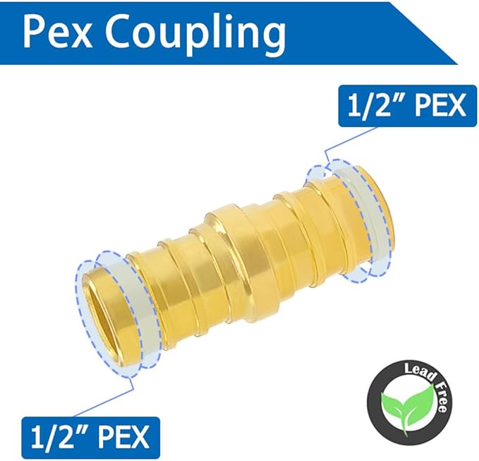 Hooshing 30PCS 1/2 Inch Straight Coupling PEX Fitting Soild Brass Barb Crimp For PEX Pipe Hose Fittings