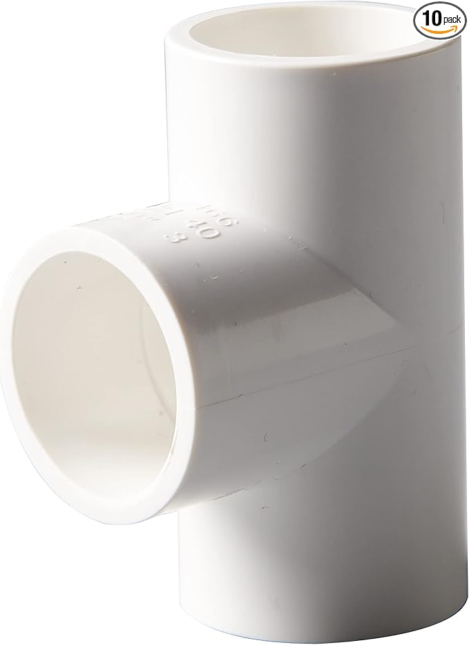 Rainbow Dream 1 Inch PVC Tee Pipe Fitting Adapter (Socket x Socket x Socket) - 10 Pack, White