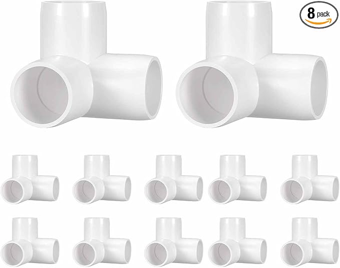 8Pcs 1 1/4" Elbow PVC Fitting, SCH40 3-Way Tee Furniture Grade PVC Pipe Fitting, DIY Corner Elbow Connector for Building Furniture, Greenhouse Frame Connection, Socket x Socket
