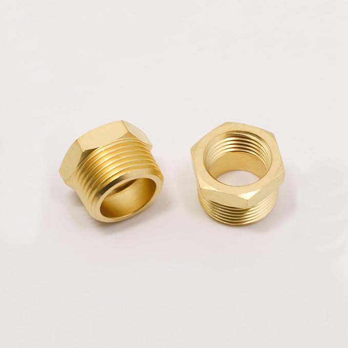 3/4" Male NPT to 1/2" Female NPT Solid Brass Reducer Hex Bushing,(2 Pack), Reducing Cast Pipe Adapter Fitting, Brass Pipe Hose Tube Fitting Hex Head Bushing Adapter Convert