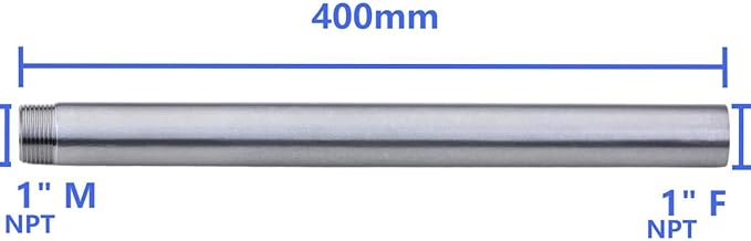 CONSTELLAR 304 Stainless Steel Pipe Fitting - 1" NPT Male x 1" NPT Female Threaded Thickened Pipe Wall, 400mm (16 inch) Length Heavy Nipple Seamless Pipe (1 Pcs)