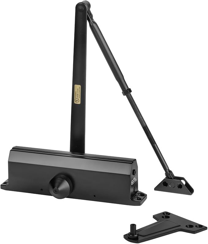 Dynasty Hardware Door Closer, Grade 1 Heavy Duty Commercial Hydraulic Closer, Self-Closing, Adjustable Spring Size 1-4, ADA Compliant, Surface Mount, Black, Series 1614