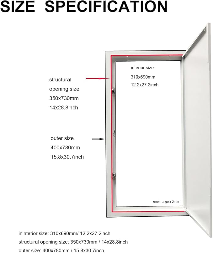 Fengze Thicken 0.048inch Metal Access Panel 14" x 29" (350 x 730mm) Spring Lock No Key Needed Strong Steel Access Door for Drywall and Ceiling Have Push Catch Lock