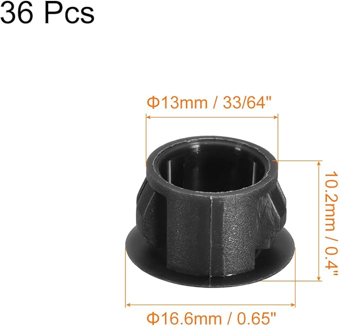 uxcell 13mm(33/64") Plastic Hole Plugs, 36Pcs Flush Type Panel Round Snap in Fastener Knockout Locking Plugs for Furniture Insert End Caps Panels, Black
