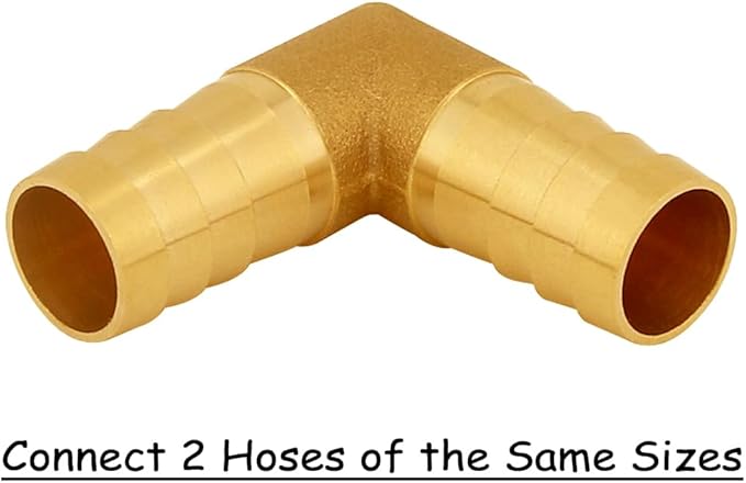 2PCS Solid Brass 1/2"OD Barb Elbow Fittings 2-Way 90 Degree L Right Angle Barbed Fitting for Water/Oil/Gas