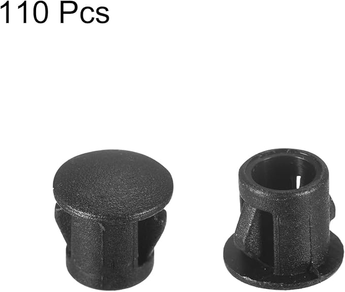 uxcell 7/32" Plastic Hole Plugs, 110Pcs Flush Type Panel Round Snap in Fastener Knockout Locking Plugs for Furniture Insert End Caps Panels, Black