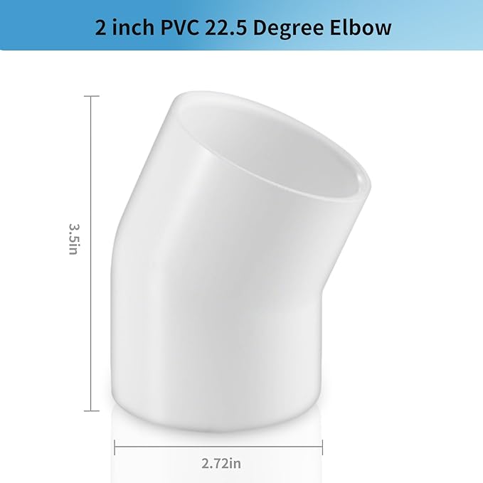 2 Inch 22.5 Degree PVC Elbow Pipe Fitting, 2" PVC Corner Adapter SCH40 Furniture Build Grade, for Home Sewer Plumbing Water Line