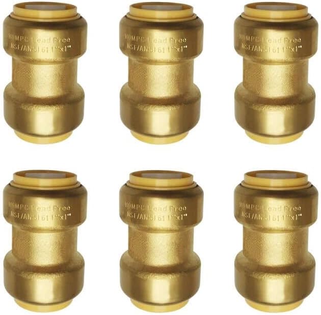HQMPC 1" Pex Fitting Straight Coupling Push Fit PEX Fittings, Push-to-Connect Copper, CPVC, No Pb Brass Plumbing Fittings (6, 1 Inch(1"))