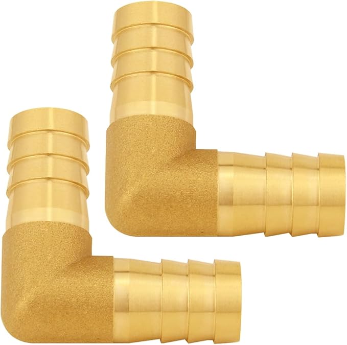 2PCS Solid Brass 3/4"OD Barb Elbow Fittings 2-Way 90 Degree L Right Angle Barbed Fitting for Water/Oil/Gas