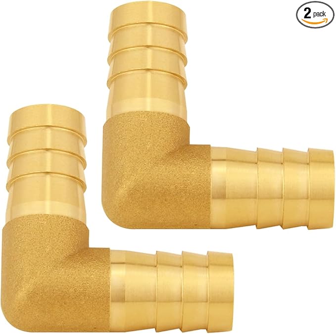 2PCS Solid Brass 5/8"OD Barb Elbow Fittings 2-Way 90 Degree L Right Angle Barbed Fitting for Water/Oil/Gas