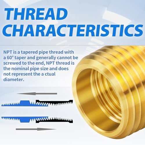 ChillWaves Brass Pipe Fitting, Reducer Hex Bushing 1/2" NPT Male x 1/8" NPT Female Thread Adapter(6-PACK)