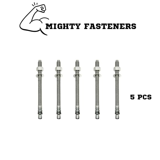 Wedge Anchors – Heavy-Duty 304 Stainless Steel Expansion Bolts for Concrete & Masonry, Rust-Resistant & Durable - 3/4" X 10" - 5 Pack