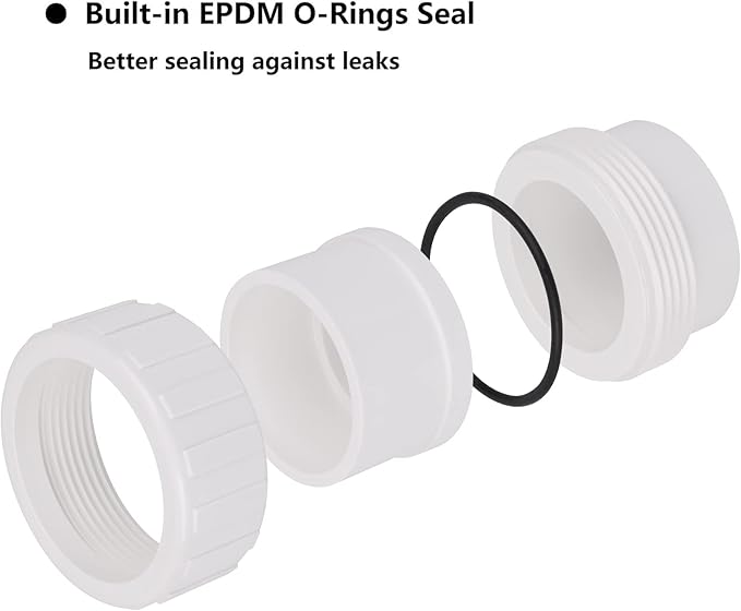 2 Pack 2" PVC Union Coupling Pipe Fitting (Socket x Socket) 2 Inch PVC Slip Union PVC Adapter Coupling Schedule 40, EPDM O-Ring, White