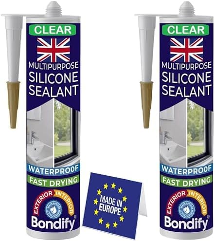 Waterproof Clear Silicone Caulk for Window & Door, Kitchen & Bathroom, Silicone Sealant Clear, Solvent Free, 2PCs x 10oz, Ideal for Sink, Sanitary, Bath, Shower Sealant, Window Frame Sealant