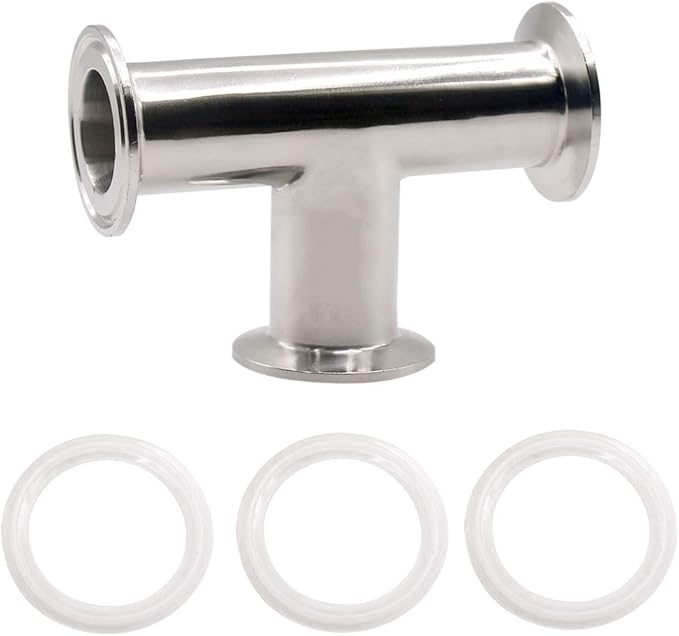 DERNORD Clamp Tee 3 Way Stainless Steel 304 with 3 Silicone Gaskets Fits 1.5" Tri Clamp, 38mm Pipe OD Sanitary Fittings (1.5 inch)