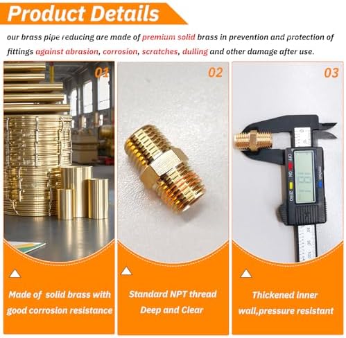 2PCS Hex Brass Nipple 1/2" NPT Male X 1/2" NPT Male Pipe Fitting 1/2 inch Brass Pipe Nipples Male Pipes Adapter Fittings Heavy Equal Nipples Connectors