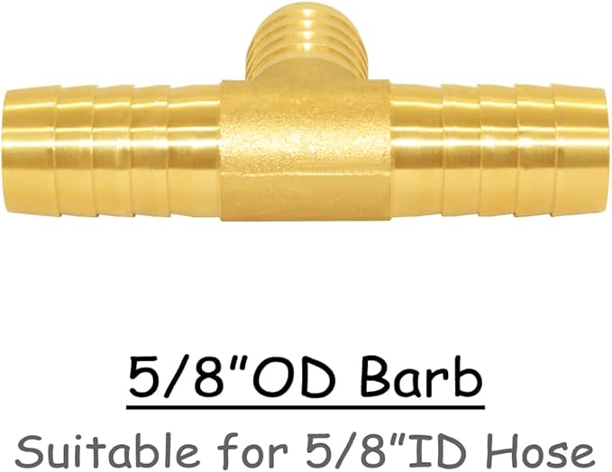 2PCS Solid Brass 5/8"OD Barb Tee Splicer Mender Hose Barb Fitting 3-Way Union Intersection for Water/Oil/Gas