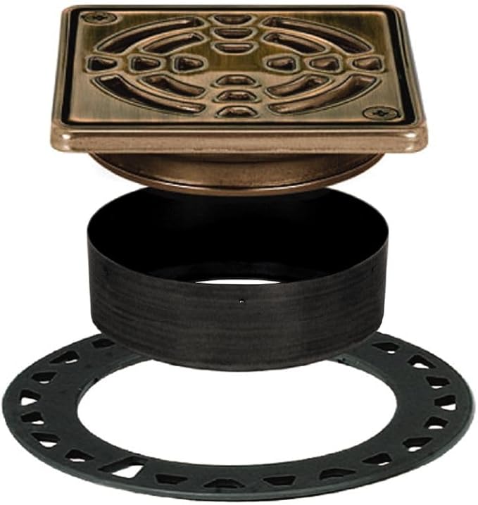 Schluter Kerdi-Drain Classic Shower Grate Kit with Integrated Slope Bonding Flange - Ideal for Tile Showers - 4" Grate Size, Square, Oil-Rubbed Bronze Grate Finish - KD4GRKEOB