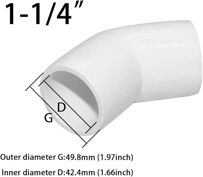 1-1/4" 45 Degree PVC Elbow Fitting, Furniture Grade 2 Way Elbow Side Outlet PVC Corner Fittings for DIY Building Furniture Greenhouse Shed Pipe Fittings Tent Connection (Pack of 8)