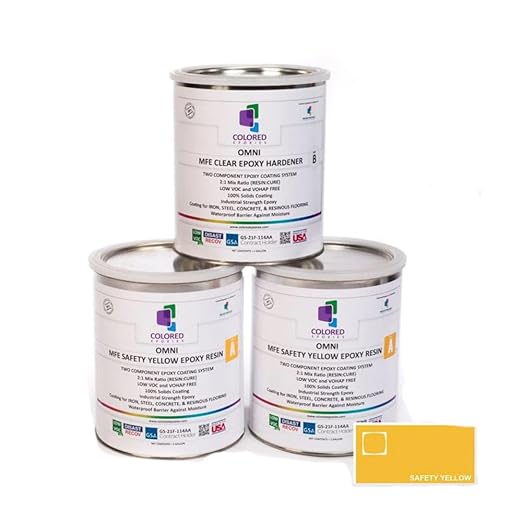 Colored Epoxies Safety Yellow Epoxy Resin Coating Made with Beautiful and Vibrant Pigments, 100% Solids, for Garage Floors, Basements, Concrete and Plywood. 3 Gallon Kit