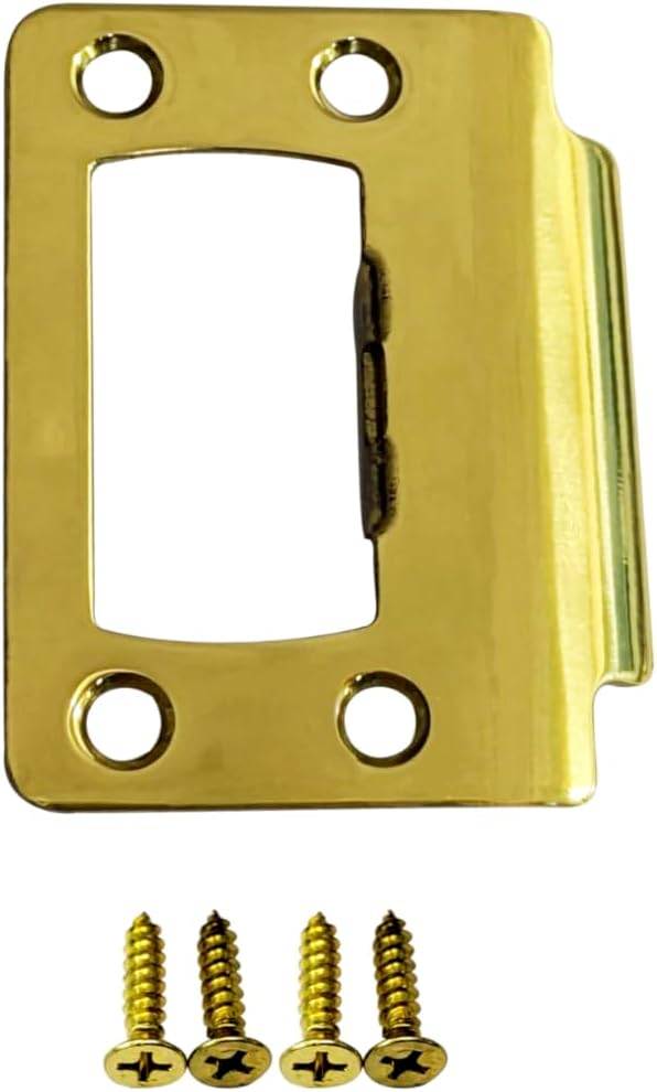 QCAA Solid Brass Door Latch Restorer Strike Plate, Universal Door Lock Plate, 2-1/4" x 1-3/4", Polish Brass, 1 Pack, Made in Taiwan