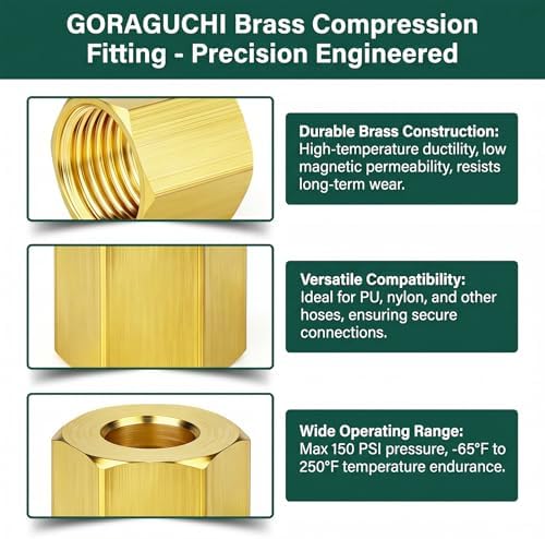 30PCS Brass Compression Nuts Fitting, 1/8"