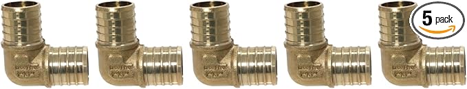 5 Pieces XFITTING 1" X 1" Pex Elbow - Brass Crimp Fitting Elbow, Full Port