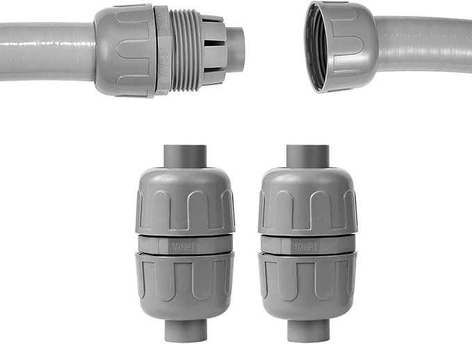 (2Pcs) NPT 1/2 inch Liquid-Tight Connector,PVC Flexible Conduit Double-Ended Connector,Straight 180 Degree,Two-Way Conduit Connector,Electrical Conduit Fittings