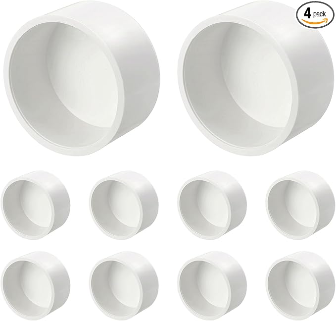 4 Pcs 3" PVC External End Cap Fitting, SCH40 Furniture Grade PVC Pipe Plug Adapter, Pipe Cover Fittings for DIY Project, Irrigation System, Plumbing Framework, Garden Structures