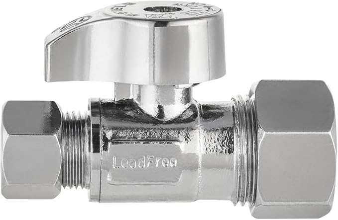 Pro 4-Pack EFIELD Angle Stop Valve 1/2" Nominal (5/8" OD) Compression x 3/8" OD, 1/4-Turn, Heavy-duty, Chrome Plated LF Brass,(VALVE370)