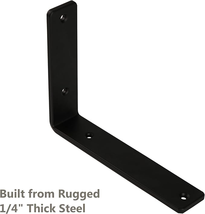 12-Pack 4 Inch Heavy Duty Shelf Brackets, Premium Floating L Bracket for Wall, Kitchen, Mantel Shelves Support | Quarter Inch (1/4") Thick | Black Powder Coated Steel