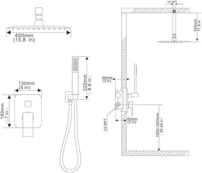 Oil Rubbed Bronze Shower System Bathroom 16 Inch Rain Shower Head Ceiling Mount with Handheld Luxury High Pressure Shower Combo Set Shower Faucet Rough-in Valve Body and Trim Kit