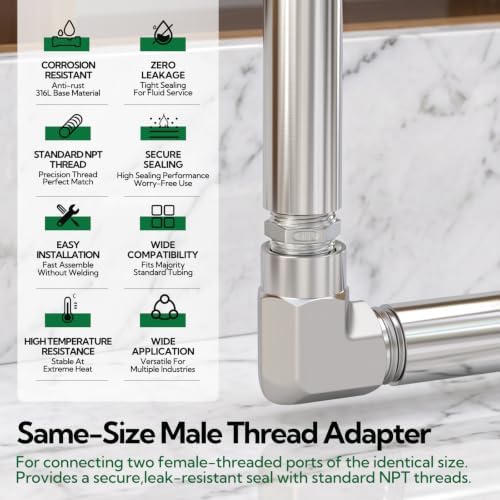 TAISHER 10PCS 316L Hex Nipple, Pipe Fitting 3/8" Male NPT