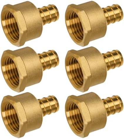 Pex Fittings, 1/2" Female NPT to 1/2" Pex Male Adapter, Heavy-Duty Brass Crimp Fittings for PEX Pipes with Leak-Resistant Construction, NSF & UPC Certified, 6 Pack