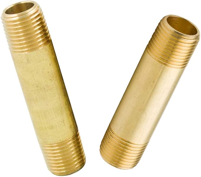 Legines Brass Long Nipple Pipe Fitting, 3/8" NPT Male x 3/8" NPT Male, 2" Length (Pack of 2)