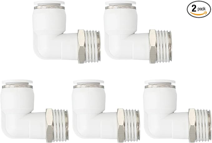 PATIKIL Push to Connect Fitting, 2 Pack Pneumatic Air Elbow Quick Connector 1/2"PT Male Thread x 12mm Tube 90 Degree Connect Tubing Elbow Air Tube Fitting Pneumatic Quick Adapter, White