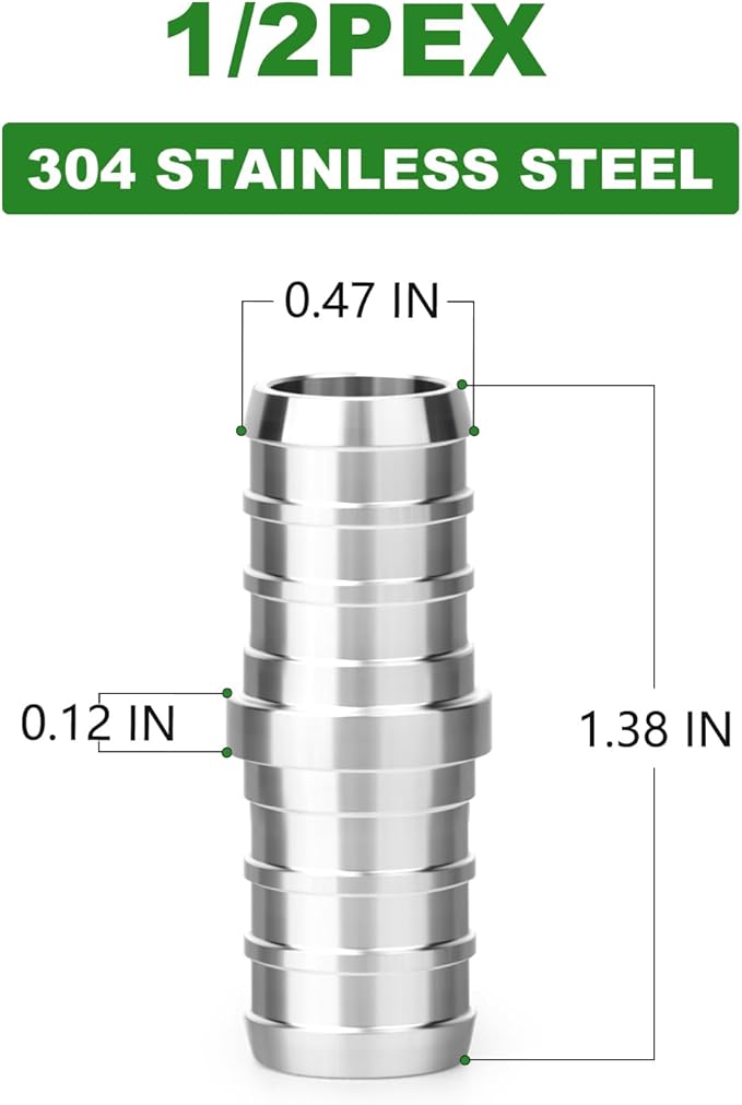 TAISHER 5PCS 1/2" Stainless Steel PEX Couplings with 10 Hose Clamps for PEX Tubing Pipe
