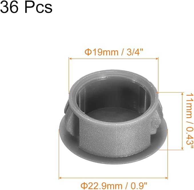 uxcell 19mm(3/4") Plastic Hole Plugs, 36Pcs Flush Type Panel Round Snap in Fastener Knockout Locking Plugs for Furniture Insert End Caps Panels, Grey