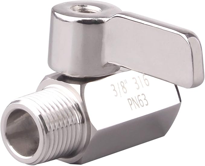 DERNORD 3/8 inch Stainless Mini Ball Valve NPT Female x Male Thread SUS316