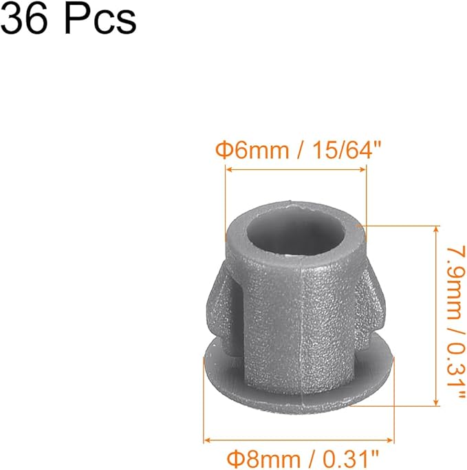 uxcell 6mm(15/64") Plastic Hole Plugs, 36Pcs Flush Type Panel Round Snap in Fastener Knockout Locking Plugs for Furniture Insert End Caps Panels, Grey